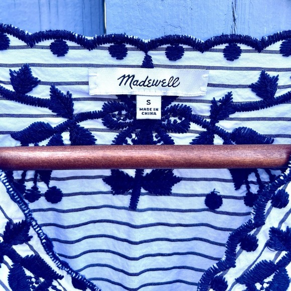 Madewell Embroidered Breeze Dress‎ Navy Small Stripe Pullover Cotton $128 EUC - Picture 6 of 10